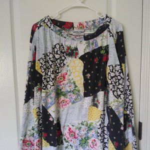 Patchwork Boho Cottagecore Floral A-Line Midi Skirt Size L